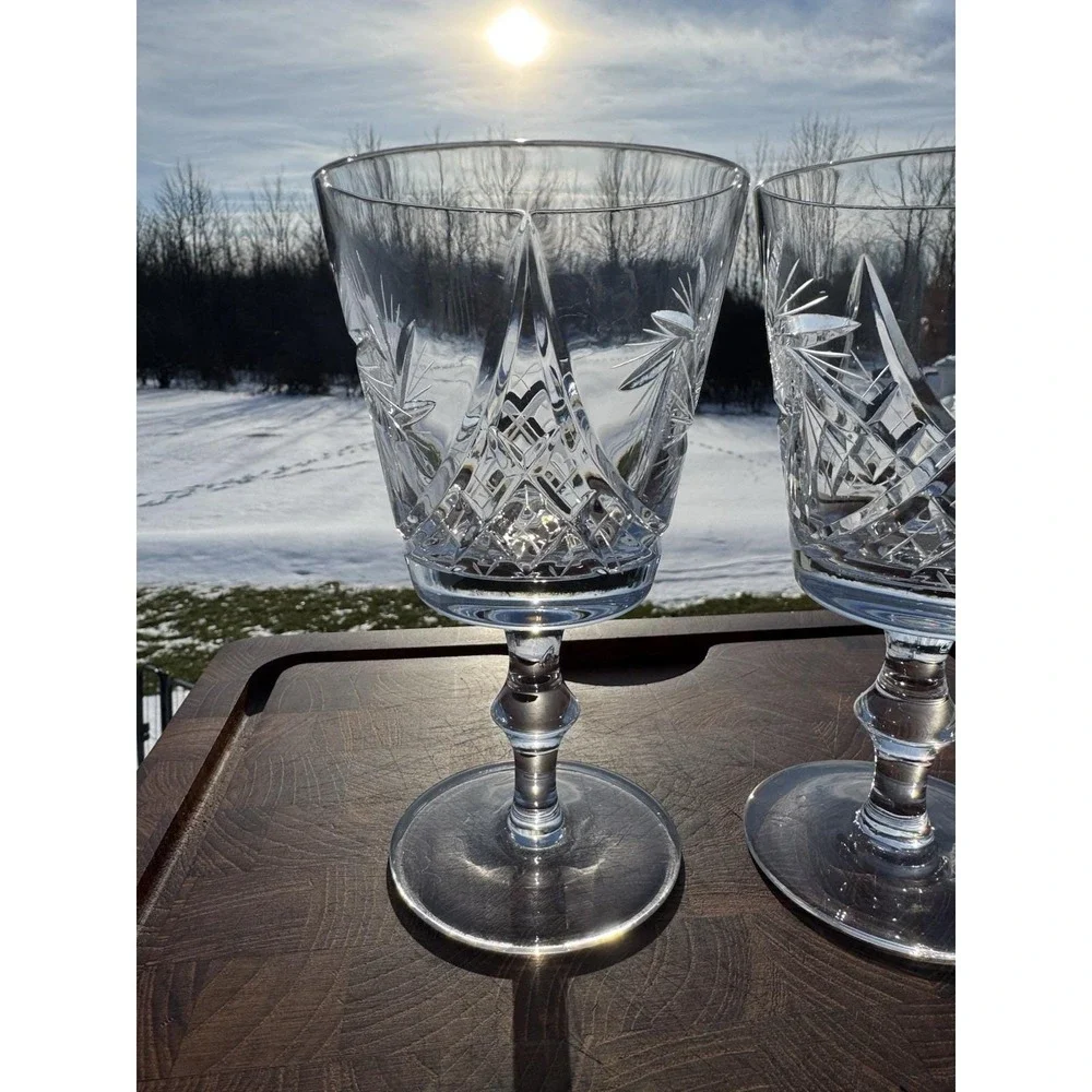 Set 2 Csopak Claret Wine AJKA Glass Crystal Cup Goblet RETIRED Pinwheel EUC